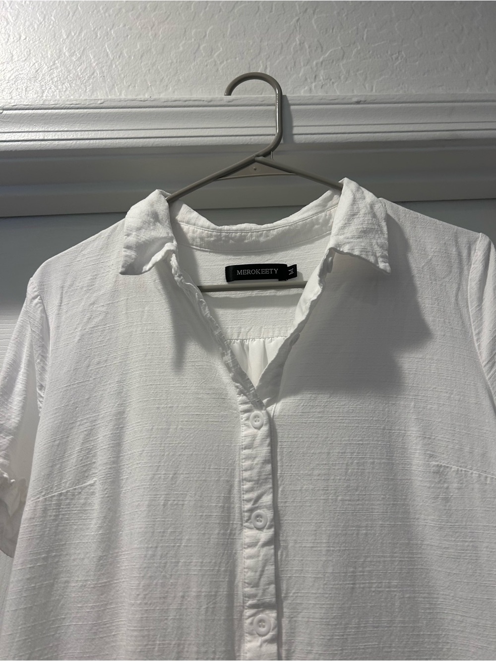 White Ruffle-Hem Button Front Dress - Picture 4 of 4